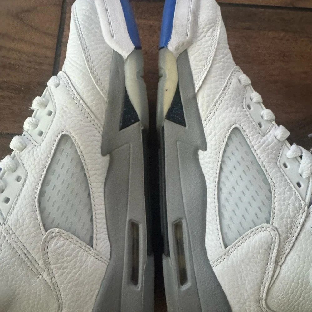 Jordan Kids White Sneakers with Gray and Blue Accents